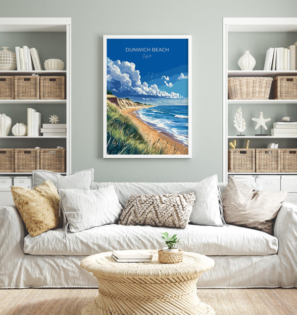 Dunwich Beach Travel Poster, Travel Print of Dunwich Beach,Dunwich Beach Art Lovers Gift, Suffolk Coast Wall Art