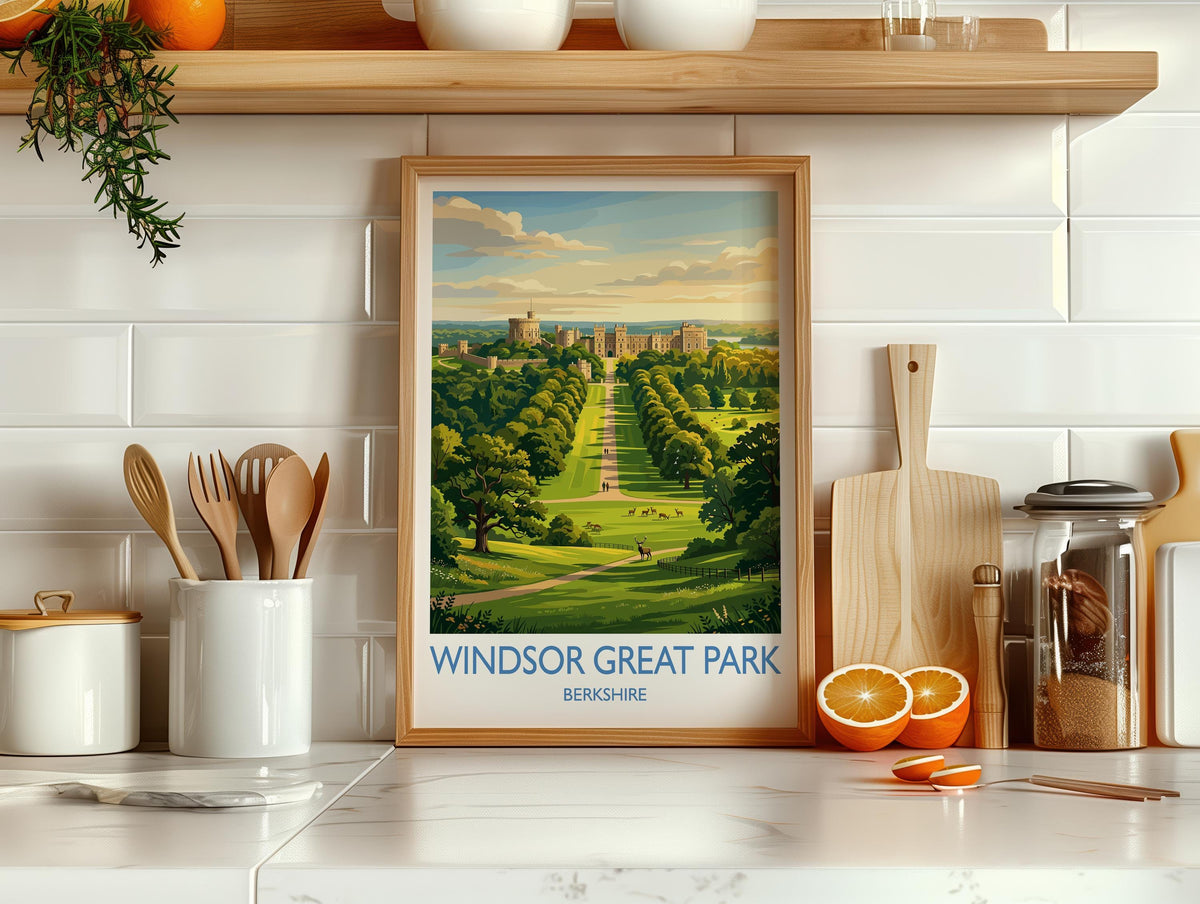 Windsor Great Park Print, Long Walk Wall Art with Border, Windsor Castle Poster, Berkshire Travel Print, Windsor Gift Print