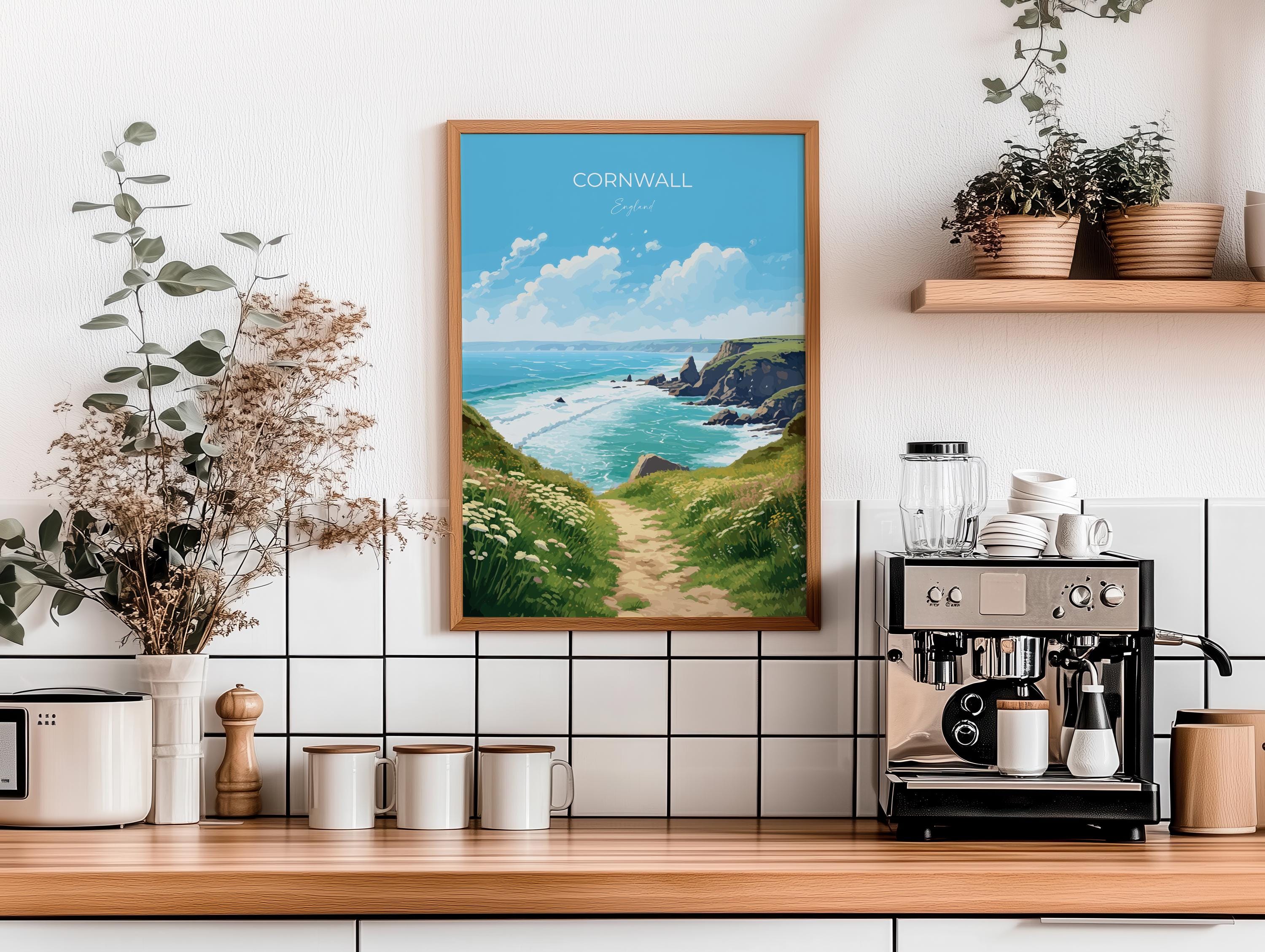 Cornwall Travel Print, Travel Poster of Cornwall, England, Cornwall Art, Cornwall Coast Gift, Wall Art Print NQ Media Designs