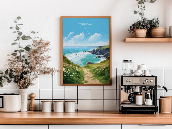 Cornwall Travel Print, Travel Poster of Cornwall, England, Cornwall Art, Cornwall Coast Gift, Wall Art Print
