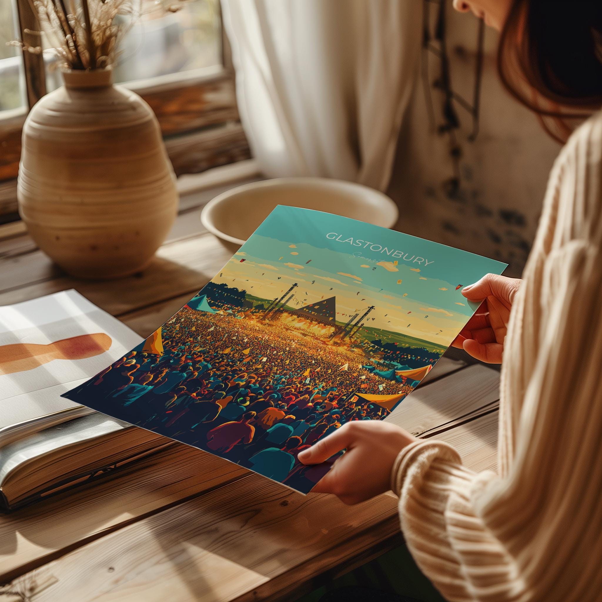 Glastonbury Travel Poster, Travel Print of Glastonbury, Somerset, England, Glastonbury Art, Festival Art Gift, Somerset Wall Art Print NQ Media Designs