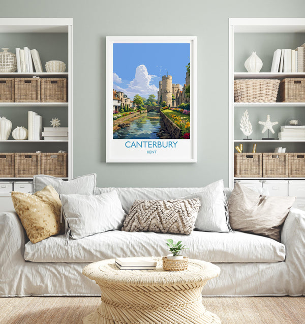 Canterbury Travel Print, Travel Poster of Canterbury, England, Canterbury Cathedral, Kent Art Lovers Gift, Wall Art Print