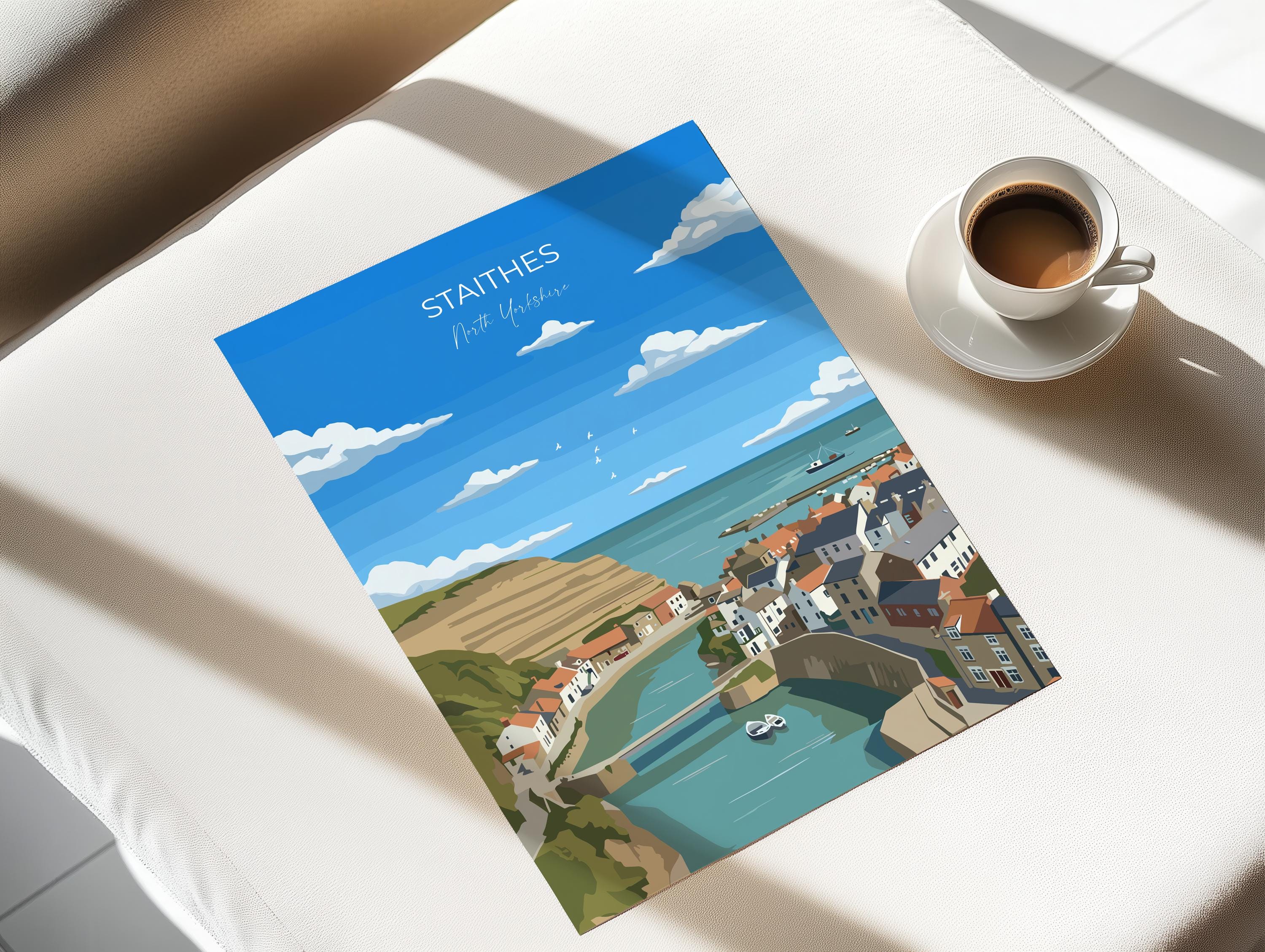 Staithes Travel Poster, Travel Print of Staithes, Yorkshire Gift, England, North Yorkshire Art, Whitby Gift, Wall Art Print NQ Media Designs