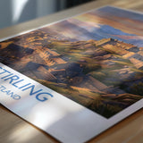 Stirling Castle Scotland Travel Poster, Scottish Highlands Wall Art, Stirling Sunset Landscape Print, Historic Castle Illustration, UK Decor