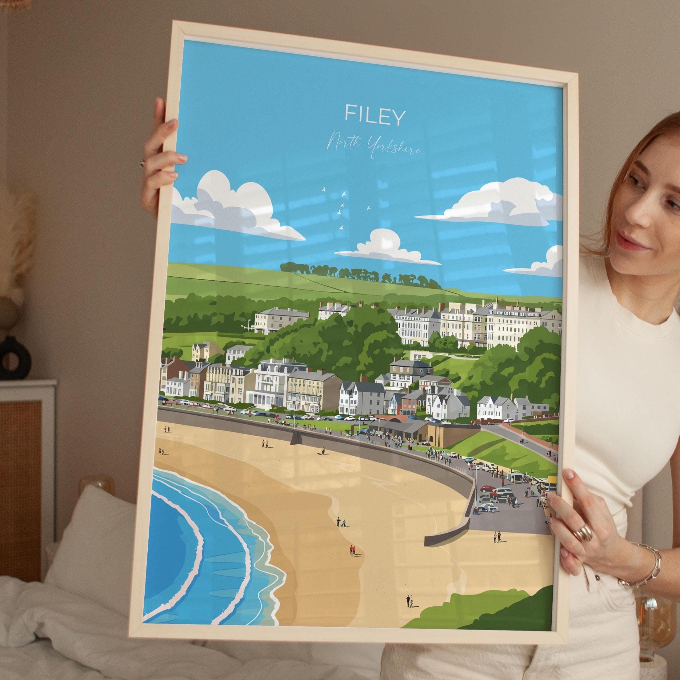 Filey Travel Poster, Travel Print of Filey, Yorkshire Gift, England, North Yorkshire Art, Filey Gift, Wall Art Print NQ Media Designs