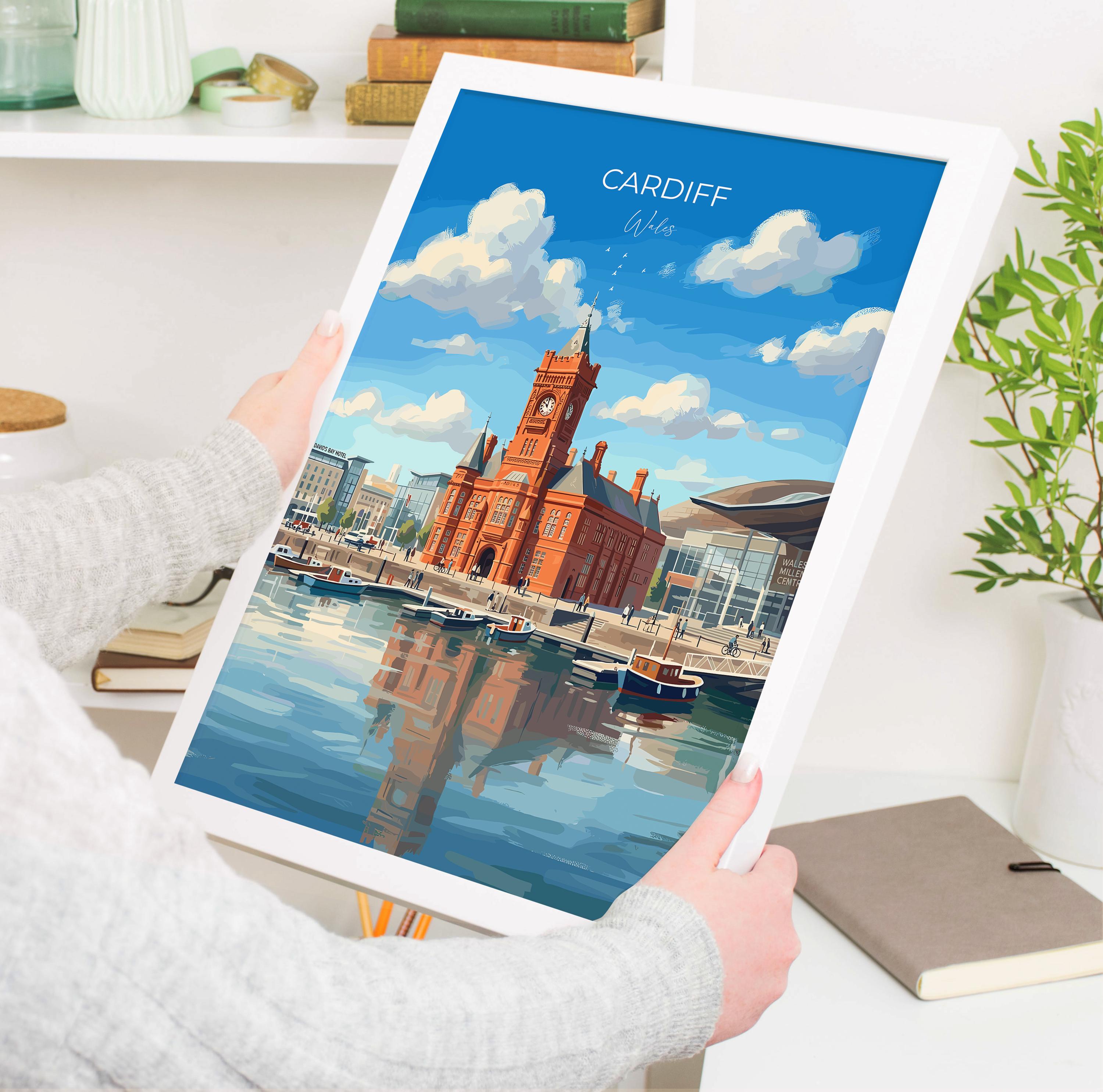 Cardiff Pierhead Building Travel Print, Cardiff Bay Wall Art, Welsh Landmark Poster, Historic Red Brick Architecture, UK City Decor