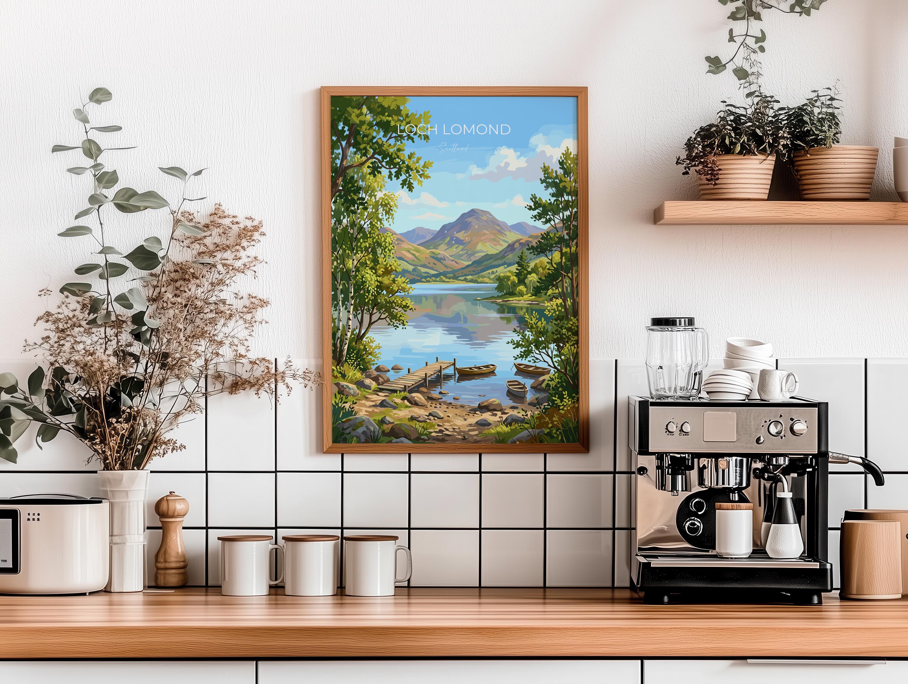 Loch Lomond Scotland Travel Print, Scottish Highlands Wall Art, Scenic Loch Landscape Poster, Nature Illustration, UK Decor, Scotland Gift