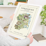 Yorkshire Illustrated Map Print, England Wall Art, Yorkshire Dales Poster, Framed or Canvas Print, Yorkshire Gift