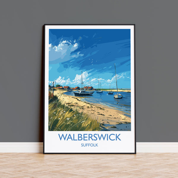 Walberswick Travel Print, Travel Poster of Walberswick, Walberswick Art Lovers Gift, Suffolk Coast Wall Art