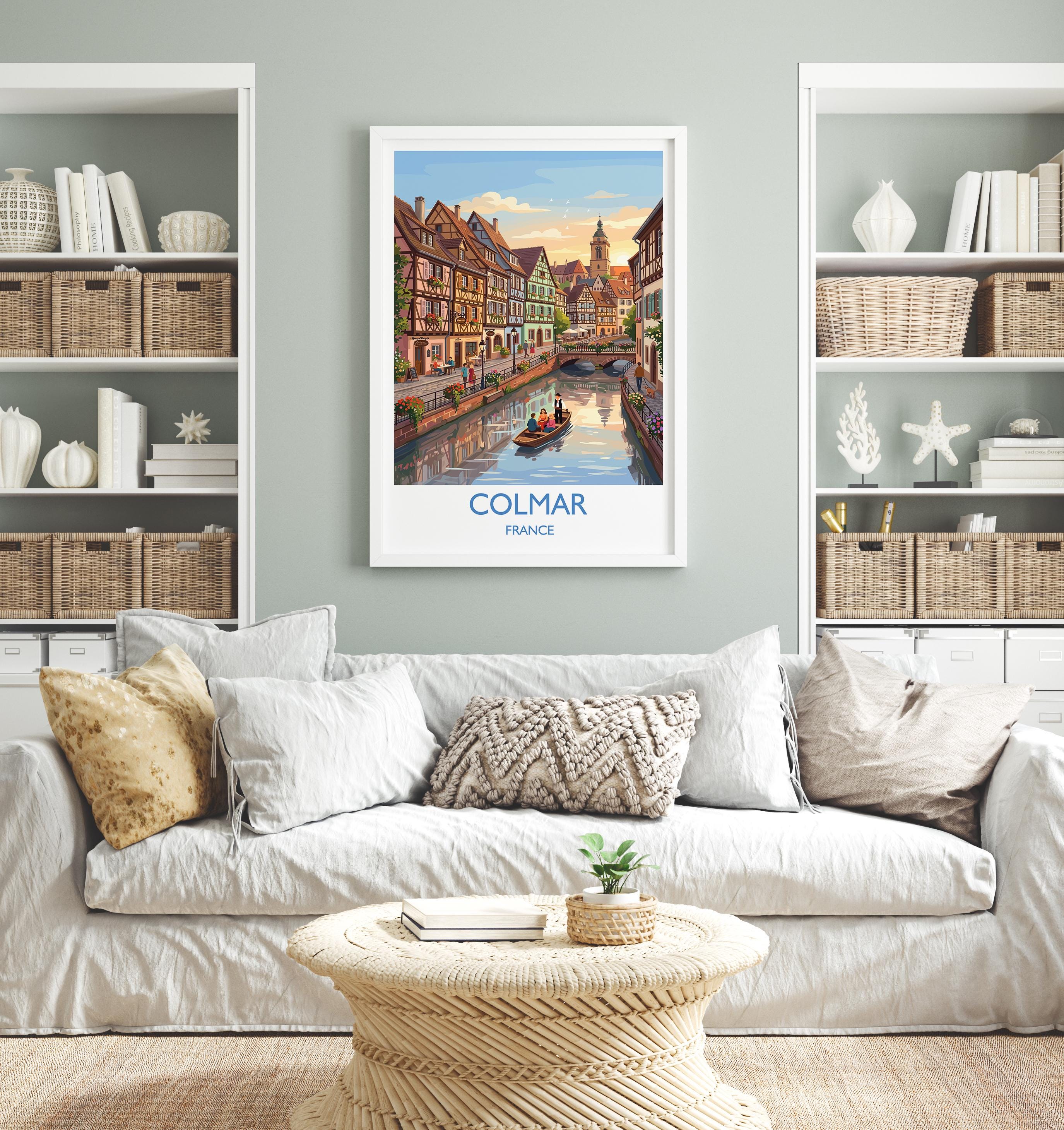 Colmar France Travel Poster, Alsace Village Wall Art, Little Venice Canal Print, Colourful Houses Illustration, Europe Decor