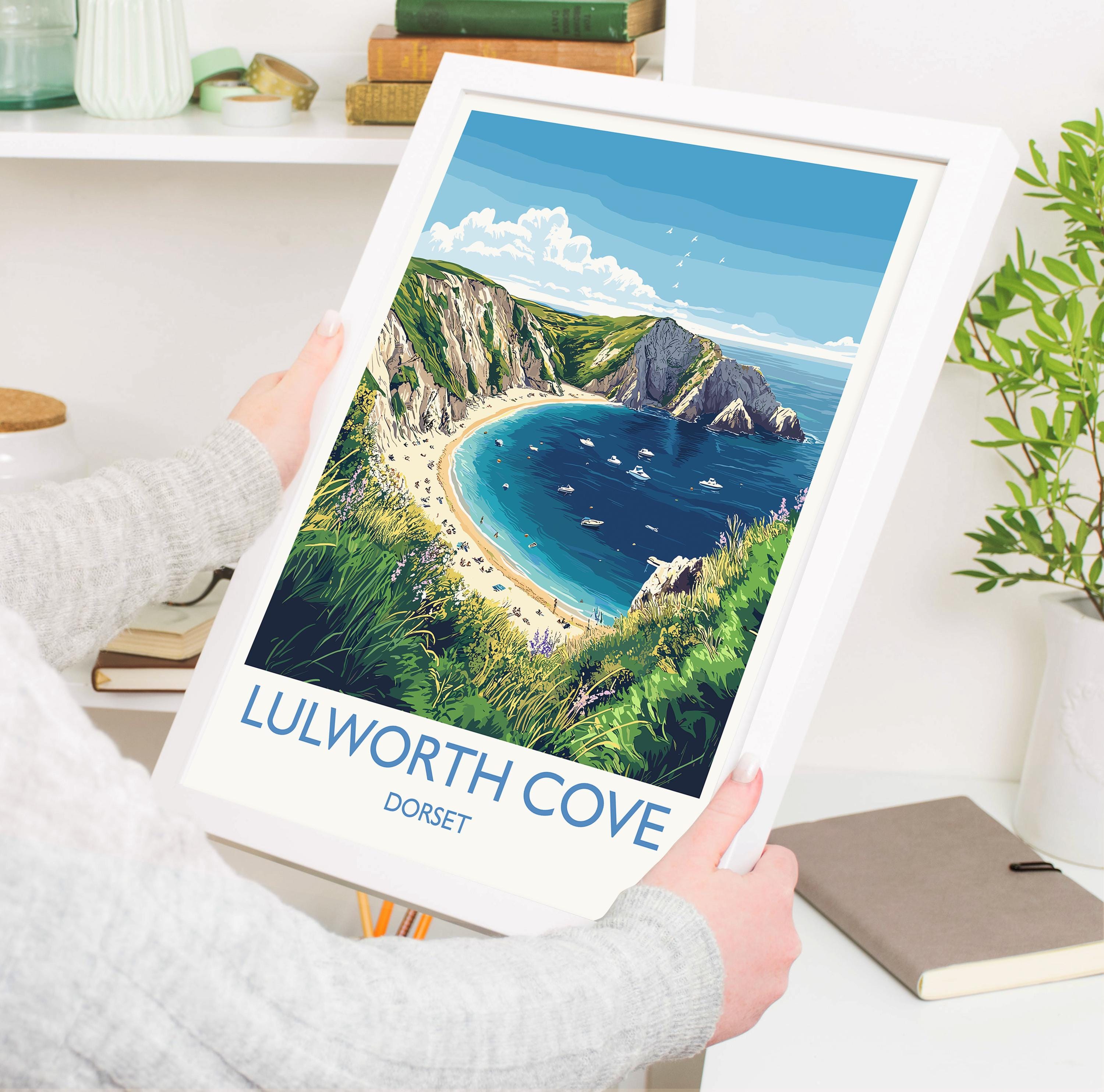 Lulworth Cove Travel Print, Travel Poster of Lulworth Cove, England, Dorset Coast Art, Dorset Gift, Wall Art Print NQ Media Designs