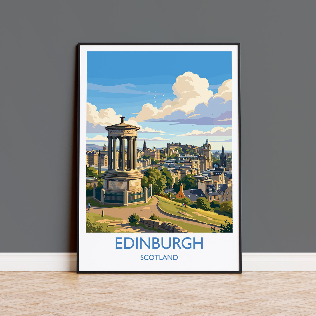 Calton Hill Edinburgh Print, Edinburgh Skyline Wall Art with Border, Scotland Travel Print, National Monument Poster, Edinburgh Gift