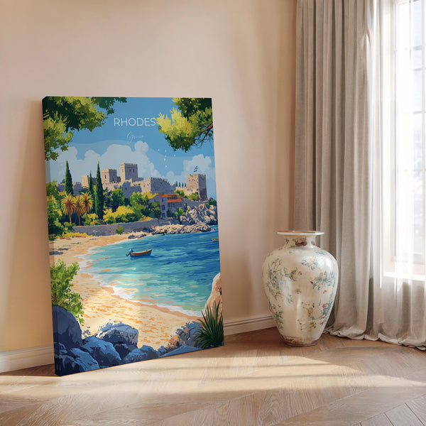 Rhodes Travel Poster, Travel Print of Rhodes, Greece Gift, Greek Islands Art Lovers Gift, Rhodes Wall Art Print