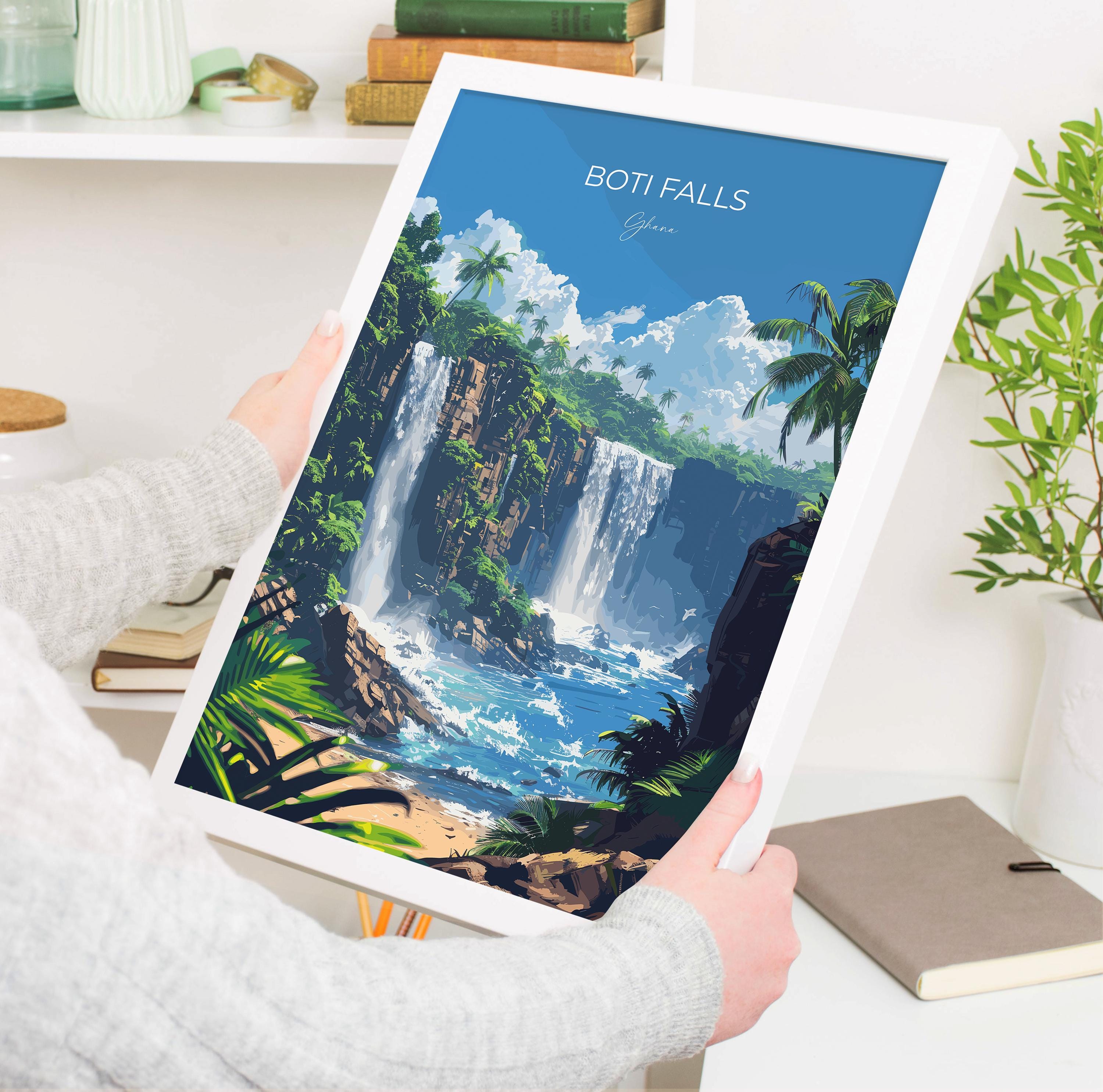 Boti Falls Travel Poster, Ghana Travel Print Collection, Travel Wall Art, Boti Falls Art Print Gift, Africa Art NQ Media Designs