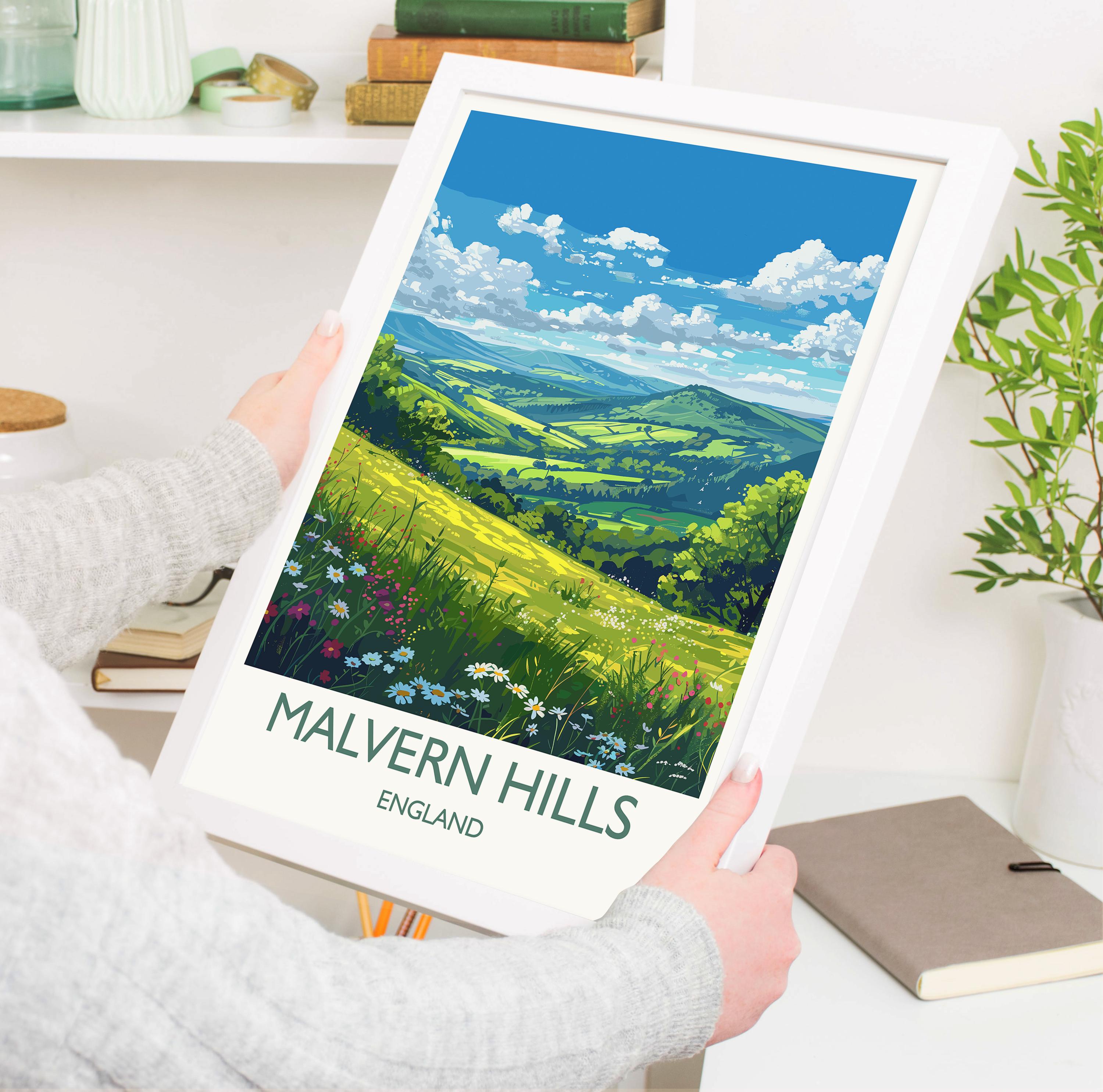 Malvern Hills Travel Poster Wall Art, Malvern Hills Travel Print, English Countryside Art Gift, Wall Art Print NQ Media Designs