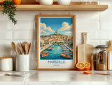 Marseille Print, Vieux Port Wall Art with Border, Provence Poster, France Travel Print, Marseille Gift Print