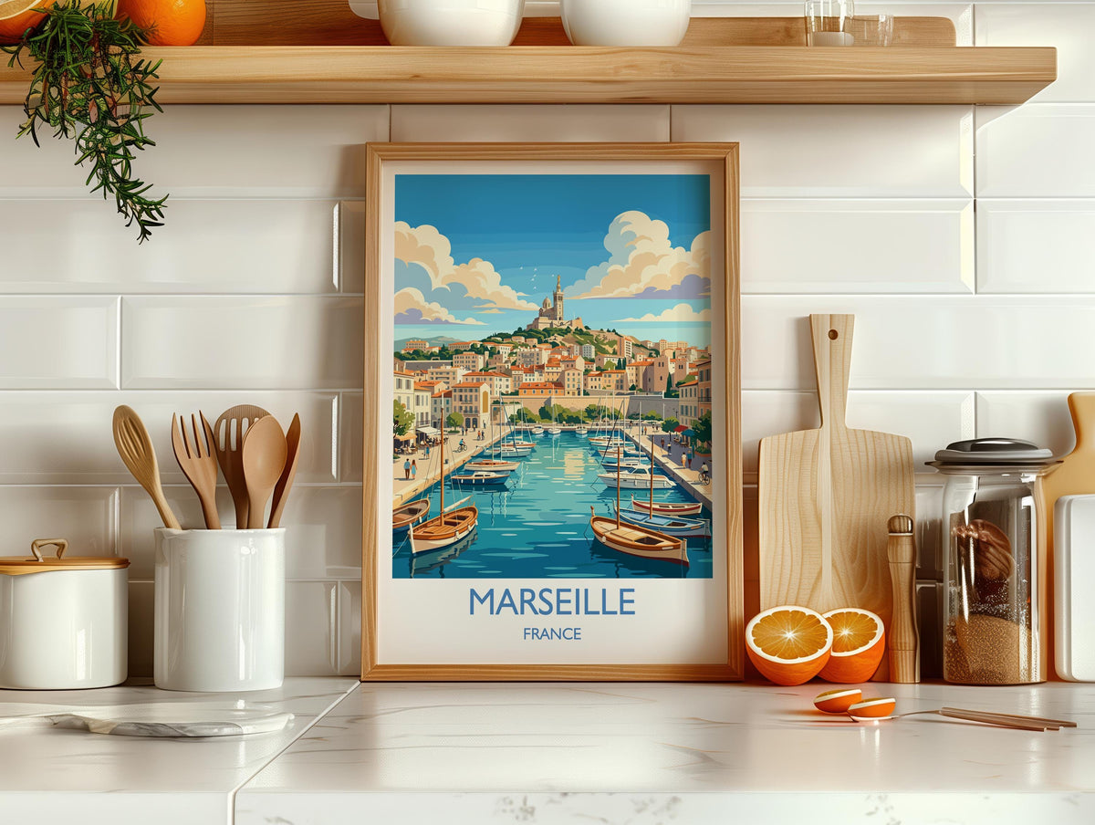 Marseille Print, Vieux Port Wall Art with Border, Provence Poster, France Travel Print, Marseille Gift Print