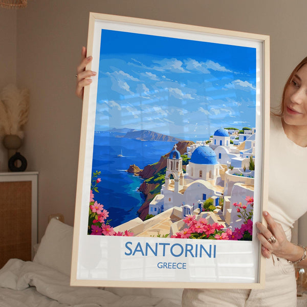 Santorini Travel Print, Travel Poster of Santorini, Greece Gift, Greek Islands Art Lovers Gift, Crete Gift Art, Wall Art Print