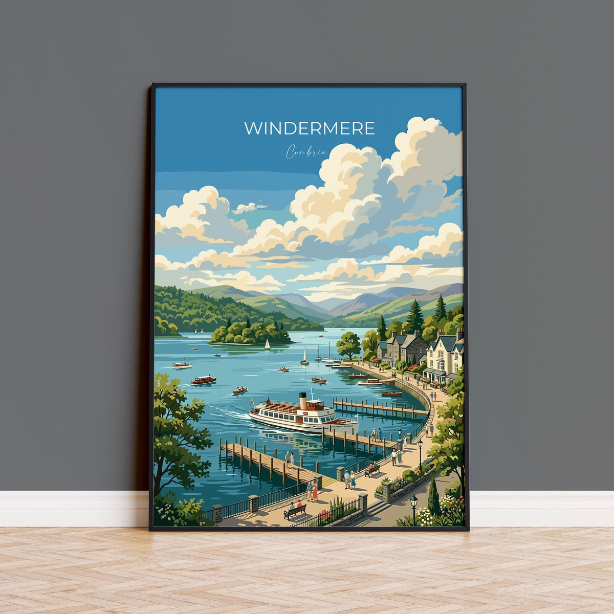 Windermere Poster, Lake District Wall Art, Cumbria Print, England Travel Poster, Windermere Gift