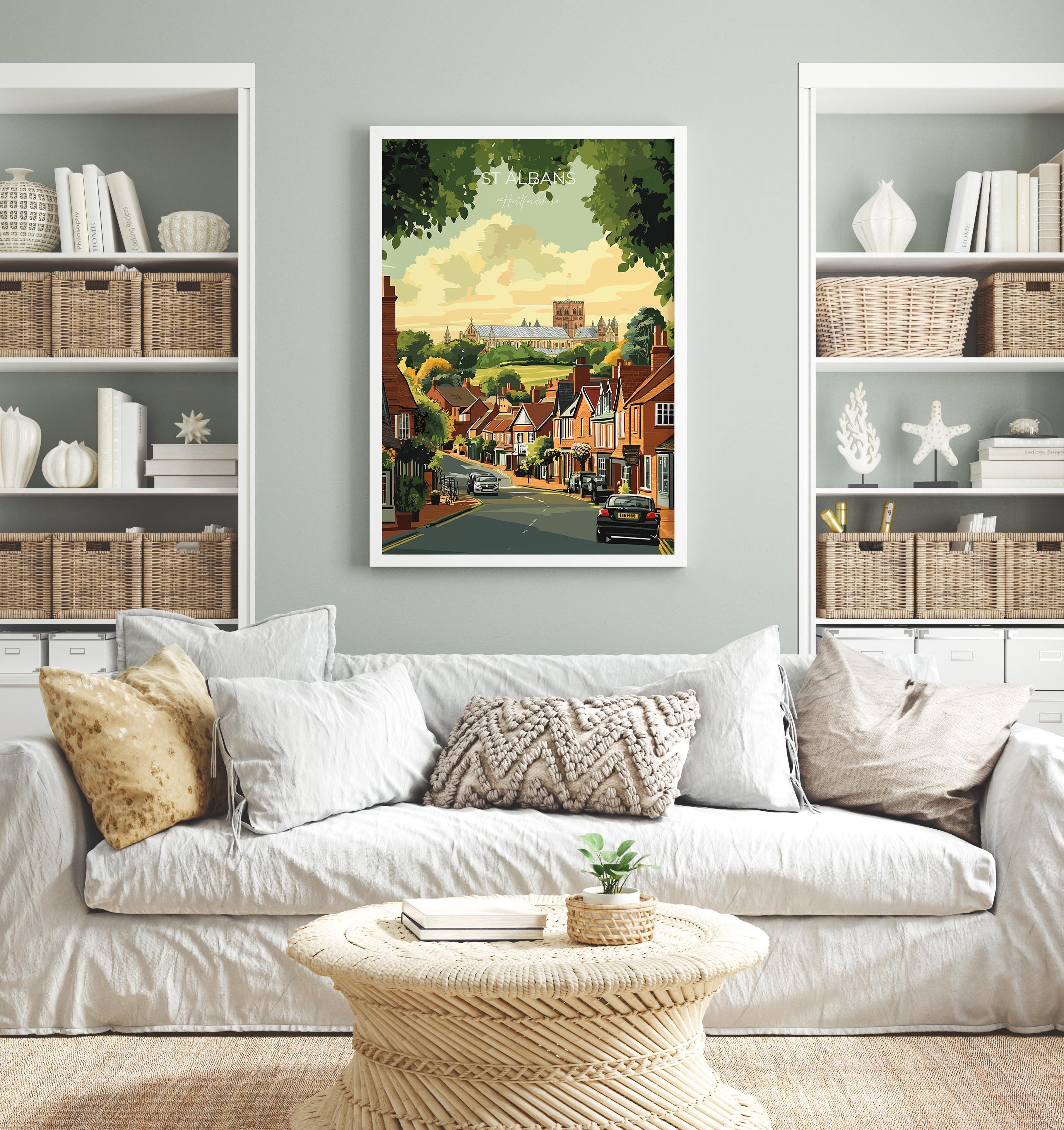 St Albans Travel Print Wall Art, Travel Poster of St Albans, Hertfordshire, England, English Cathedral City Gift NQ Media Designs
