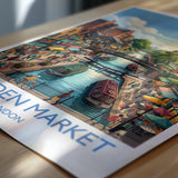 Camden Market London Print, Camden Lock Wall Art with Border, Camden Town Poster, Colourful Market Print, London Travel Print