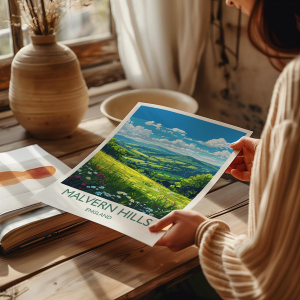 Malvern Hills Travel Poster Wall Art, Malvern Hills Travel Print, English Countryside Art Gift, Wall Art Print