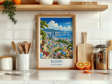 Busan Travel Print, South Korea Wall Art with Border, Gamcheon Culture Village Poster, Gwangan Bridge Art Print, Busan Gift