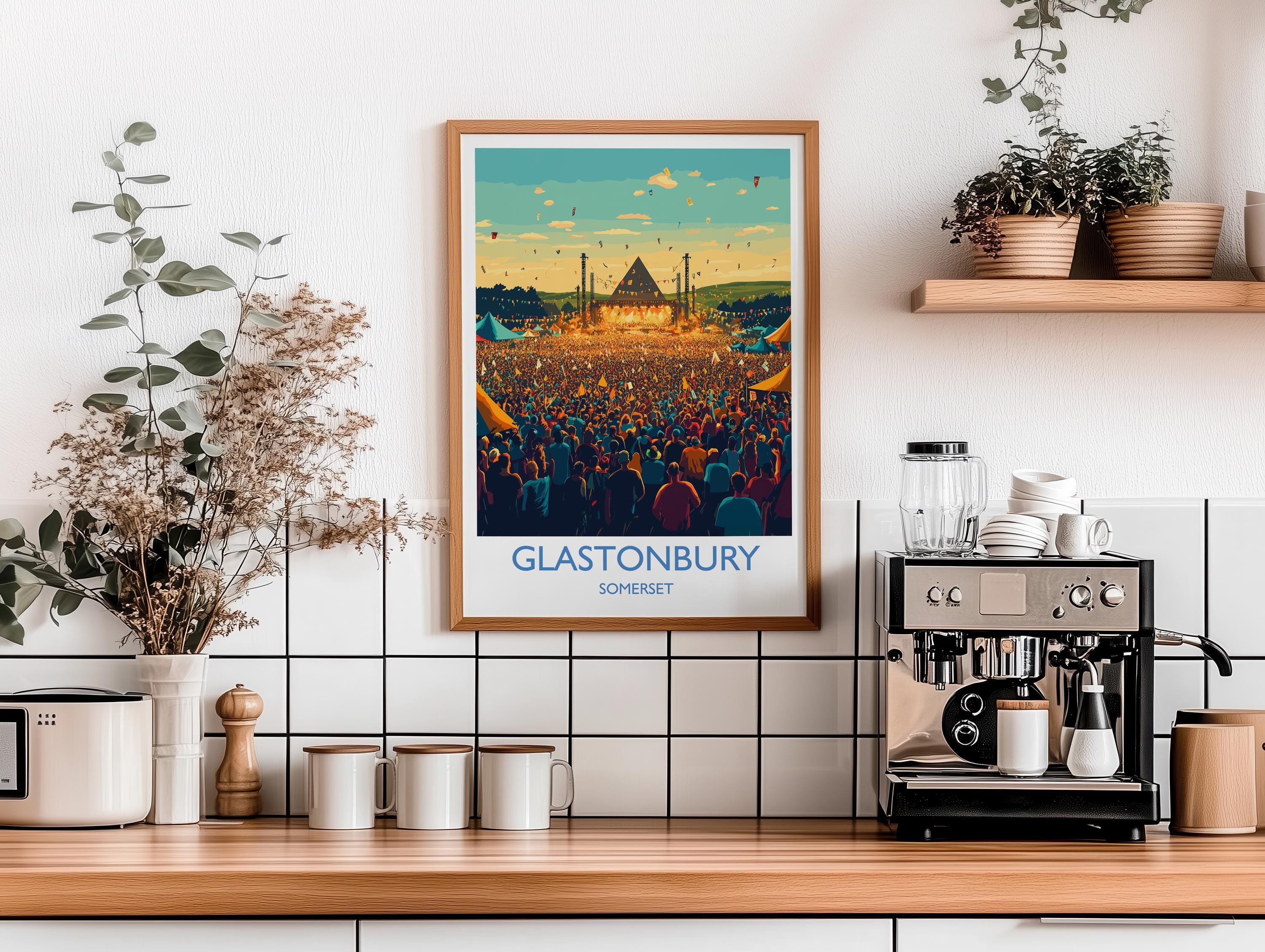 Glastonbury Travel Print, Travel Poster of Glastonbury, Somerset, England, Glastonbury Art, Festival Art Gift, Somerset Wall Art Print NQ Media Designs