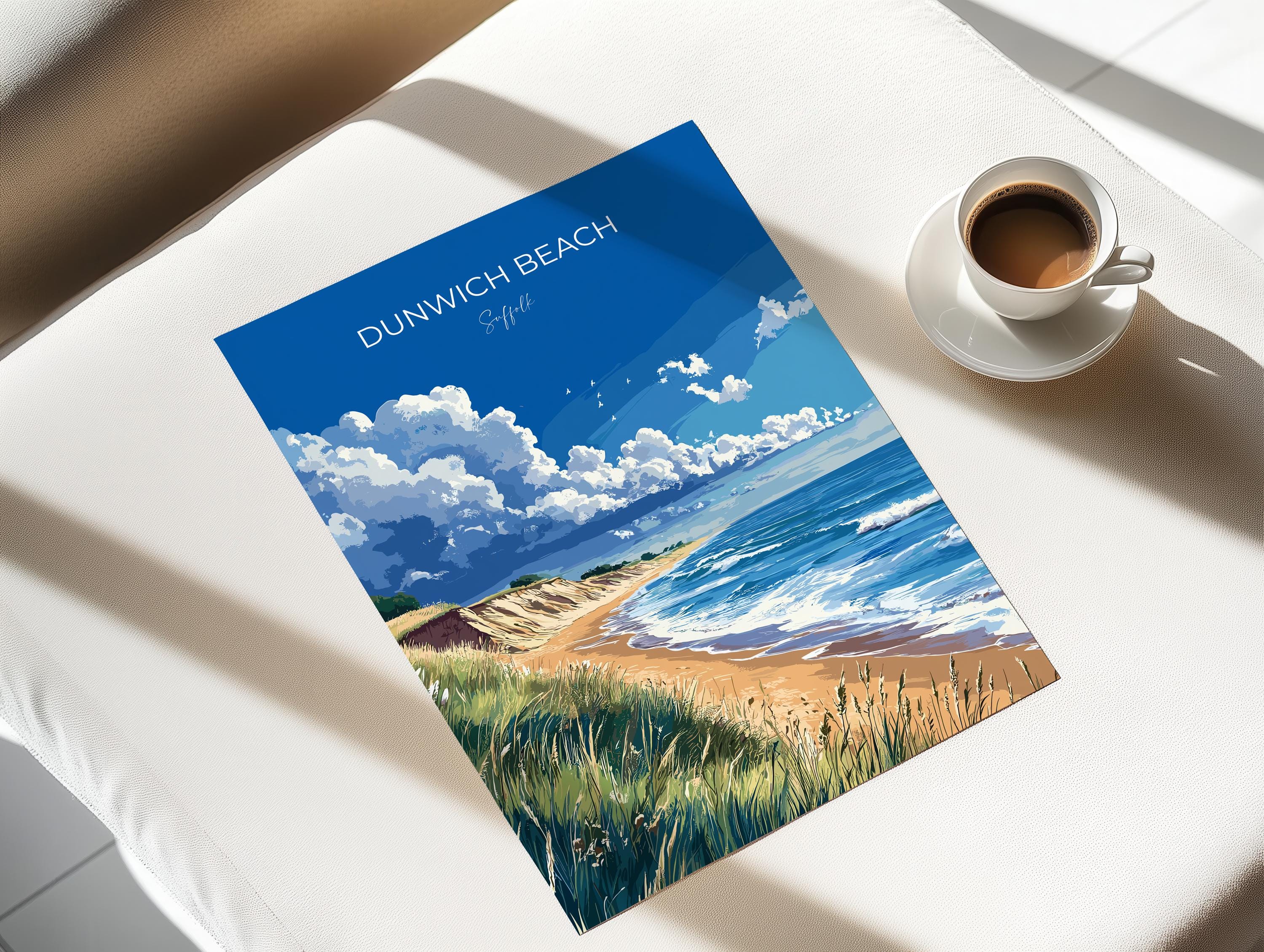 Dunwich Beach Travel Poster, Travel Print of Dunwich Beach,Dunwich Beach Art Lovers Gift, Suffolk Coast Wall Art NQ Media Designs