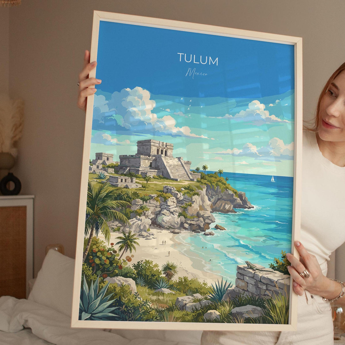 Tulum Mexico Poster, Mayan Ruins Wall Art, Caribbean Print, Mexico Travel Poster, Tulum Gift