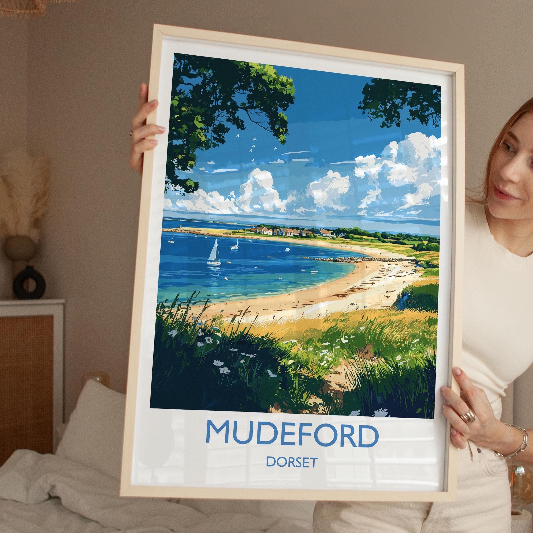 Mudeford Travel Print, Travel Poster of Mudeford, England, Mudeford Beach Christchurch, Dorset Coast Art, Dorset Gift, Wall Art Print NQ Media Designs