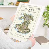 Wales Illustrated Map Print, Welsh Wall Art, Snowdonia Map Poster, Framed or Canvas Print, Wales Gift Print