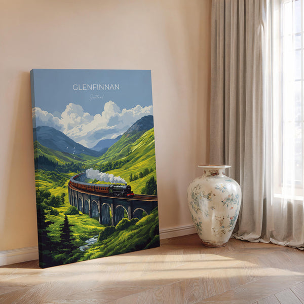 Glenfinnan Viaduct Travel Poster Wall Art, Scottish Highlands Art, Railway Bridge Print, Scotland Landscape, Steam Train Decor Artwork