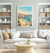 Cascais Portugal Travel Print, Portuguese Coast Wall Art, Seaside Town Poster, Atlantic Ocean Landscape Illustration, Europe Decor