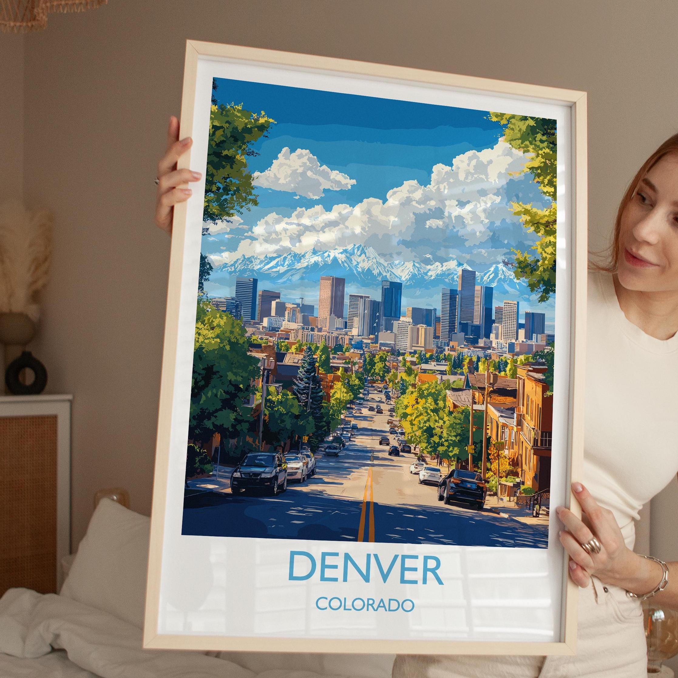 Denver Travel Poster Wall Art, Travel Print of Denver, Colorado, USA, Denver Art Lovers Gift NQ Media Designs