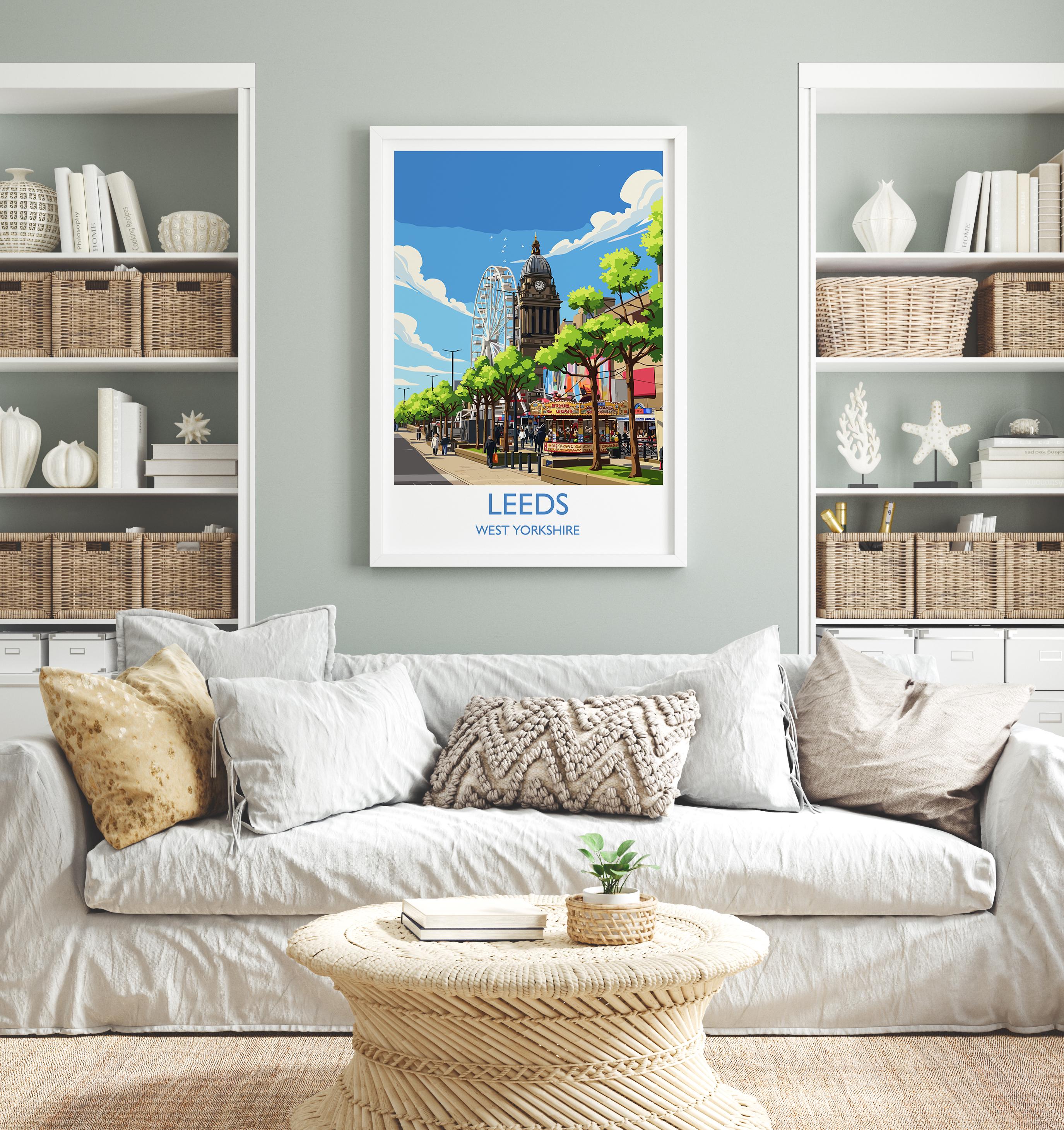 Leeds Travel Wall Art Print, Travel Poster of Leeds,West Yorkshire Wall Print, English City Art Gift NQ Media Designs
