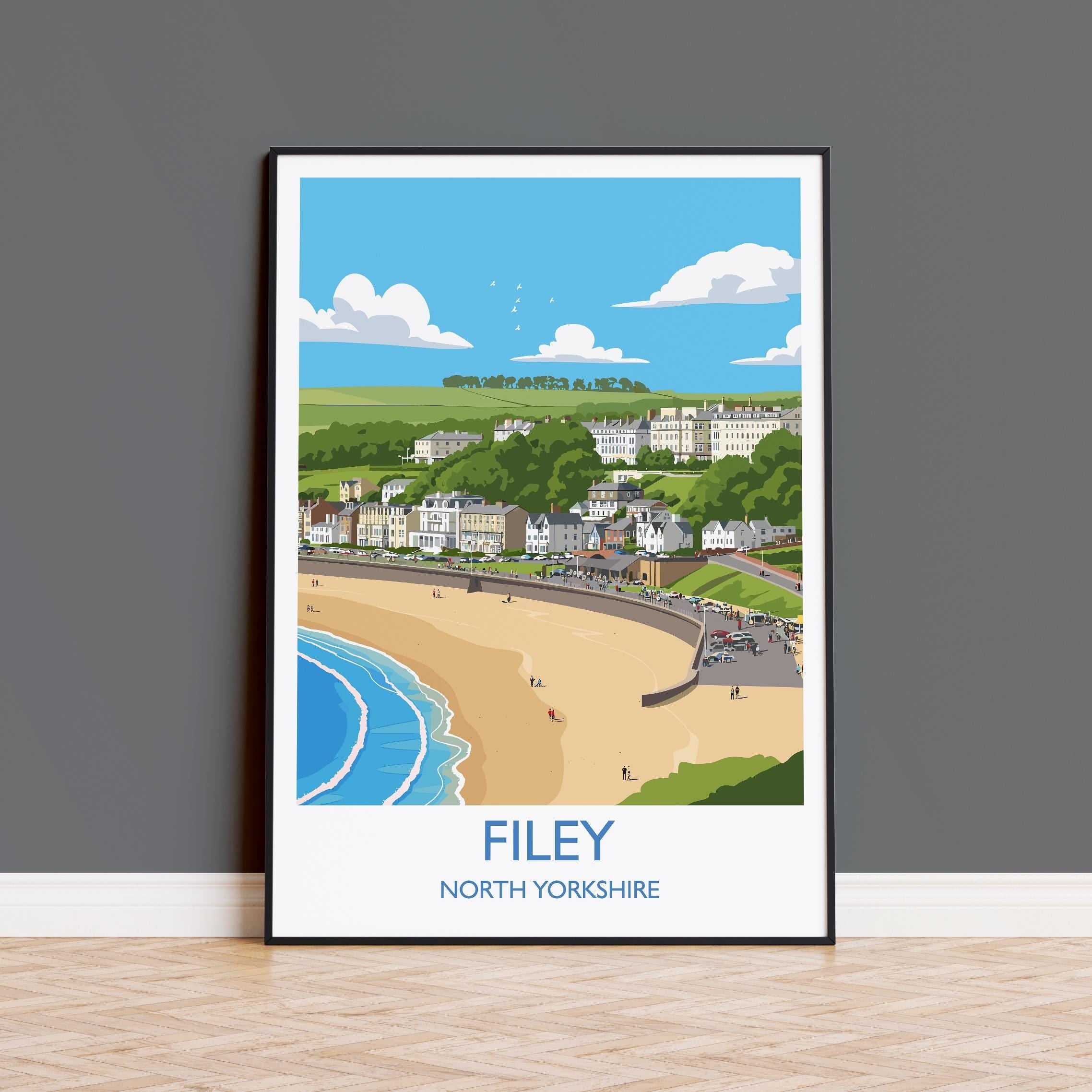 Filey Travel Print, Travel Poster of Filey, Yorkshire Gift, England, North Yorkshire Art, Filey Gift, Wall Art Print NQ Media Designs