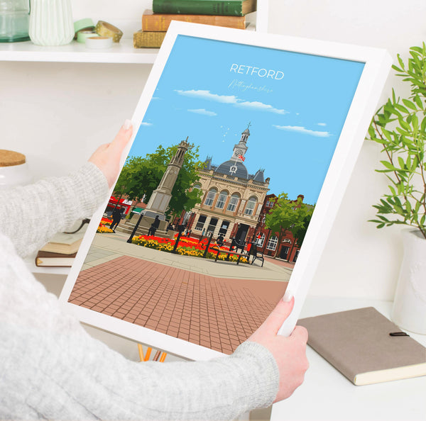 Retford Travel Print Wall Art, Travel Poster of Retford, Nottinghamshire, England, English Market Town Gift, Nottingham Art