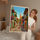 Cartagena Colombia Travel Print, Colourful Old Town Street Art, Cartagena Street Scene Poster, Caribbean Travel Wall Art, Vintage Style