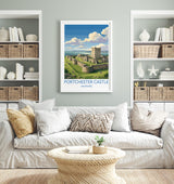 Portchester Castle Print, Hampshire Wall Art with Border, Norman Castle Poster, England Travel Print, Portchester Gift Print