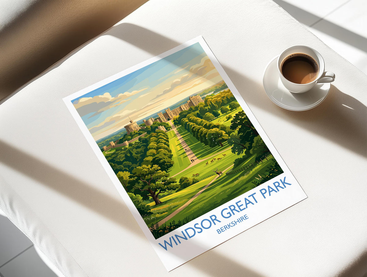 Windsor Great Park Print, Long Walk Wall Art with Border, Windsor Castle Poster, Berkshire Travel Print, Windsor Gift Print