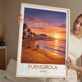 Fuengirola Spain Travel Poster, Costa del Sol Beach Wall Art, Sunset Promenade Print, Spanish Coastal Illustration, Holiday Decor