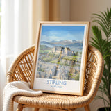 Stirling Castle Scotland Travel Poster, Scottish Highlands Wall Art, Stirling City Landscape Print, Historic Castle Illustration, UK Decor