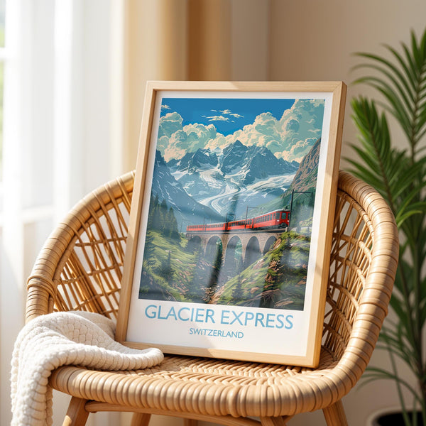 Glacier Express Wall Art Travel Poster, Travel Print of Glacier Express, Switzerland Alps Art Travel Lovers Gift