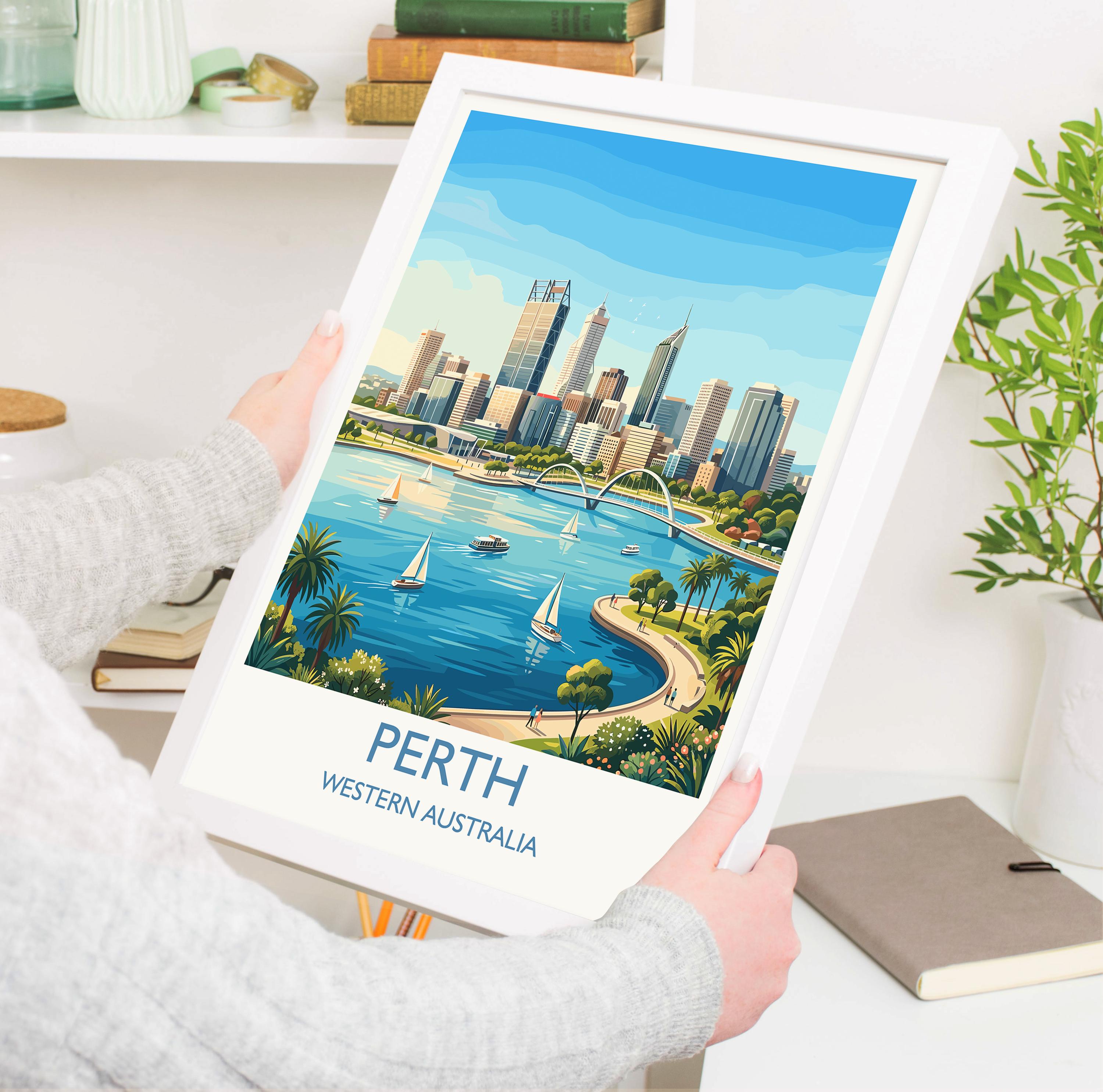 Perth Australia Print, Western Australia Wall Art, Swan River Travel Poster, Coastal City Decor, Australian Gift