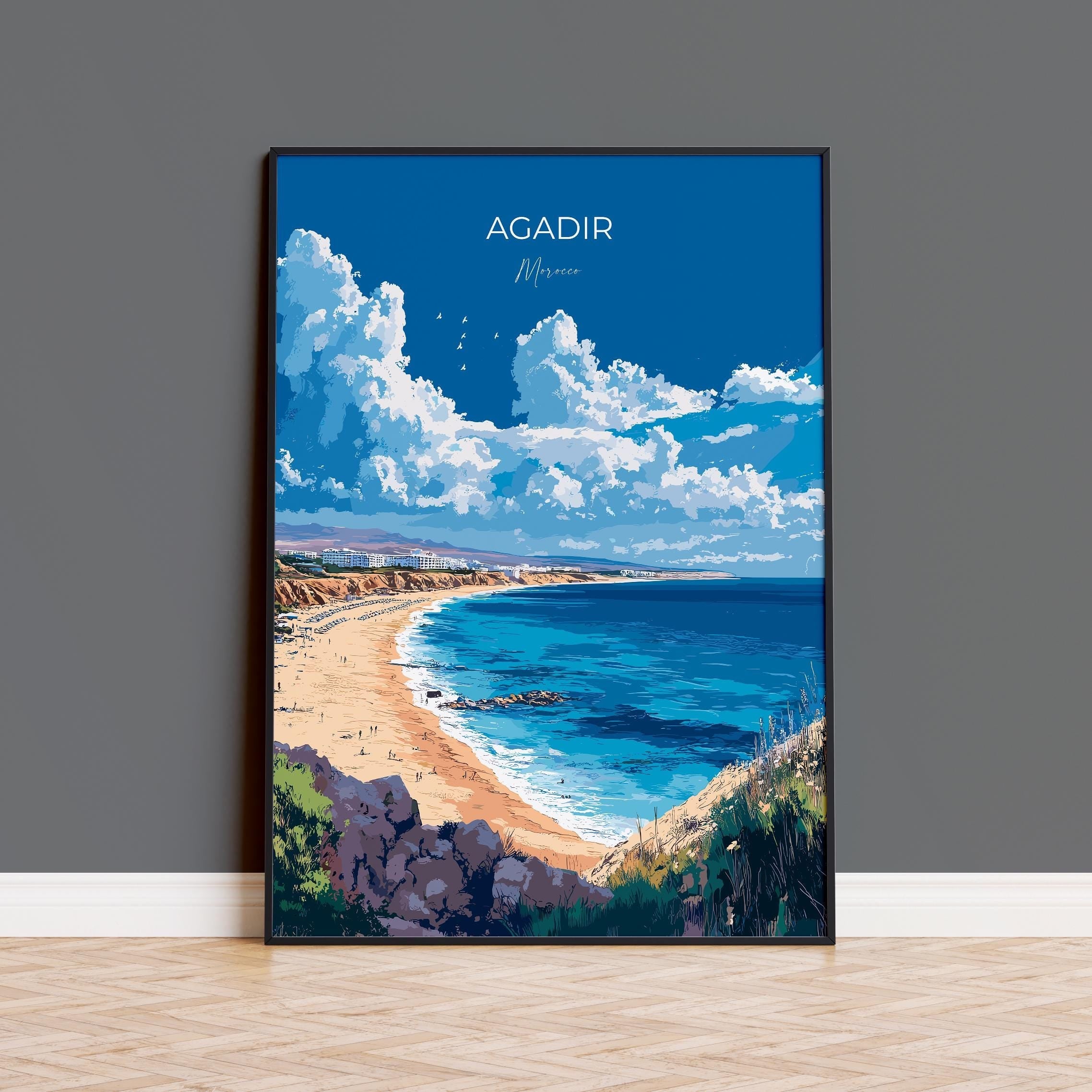Agadir Travel Poster Wall Art, Travel Print of Agadir, Agadir Art Lovers Gift, Morocco Wall Art NQ Media Designs