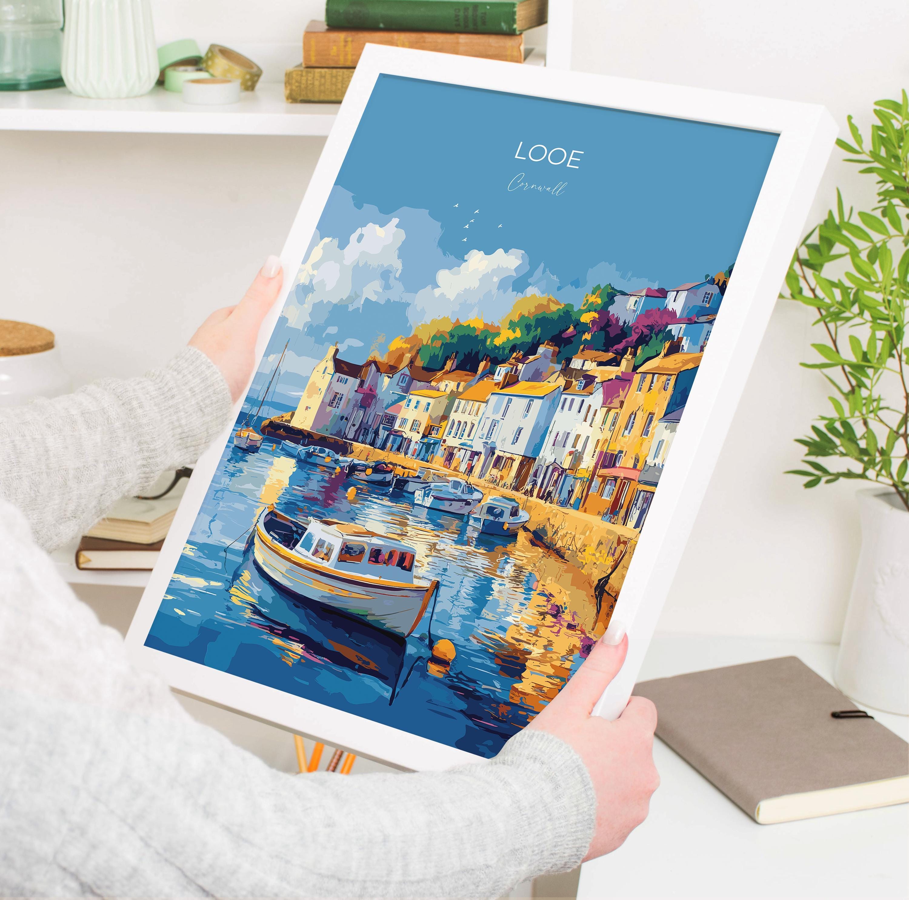 Looe Travel Poster, Travel Print of Looe, England, Cornwall Art, Looe Art Lovers Gift, Wall Art Print NQ Media Designs
