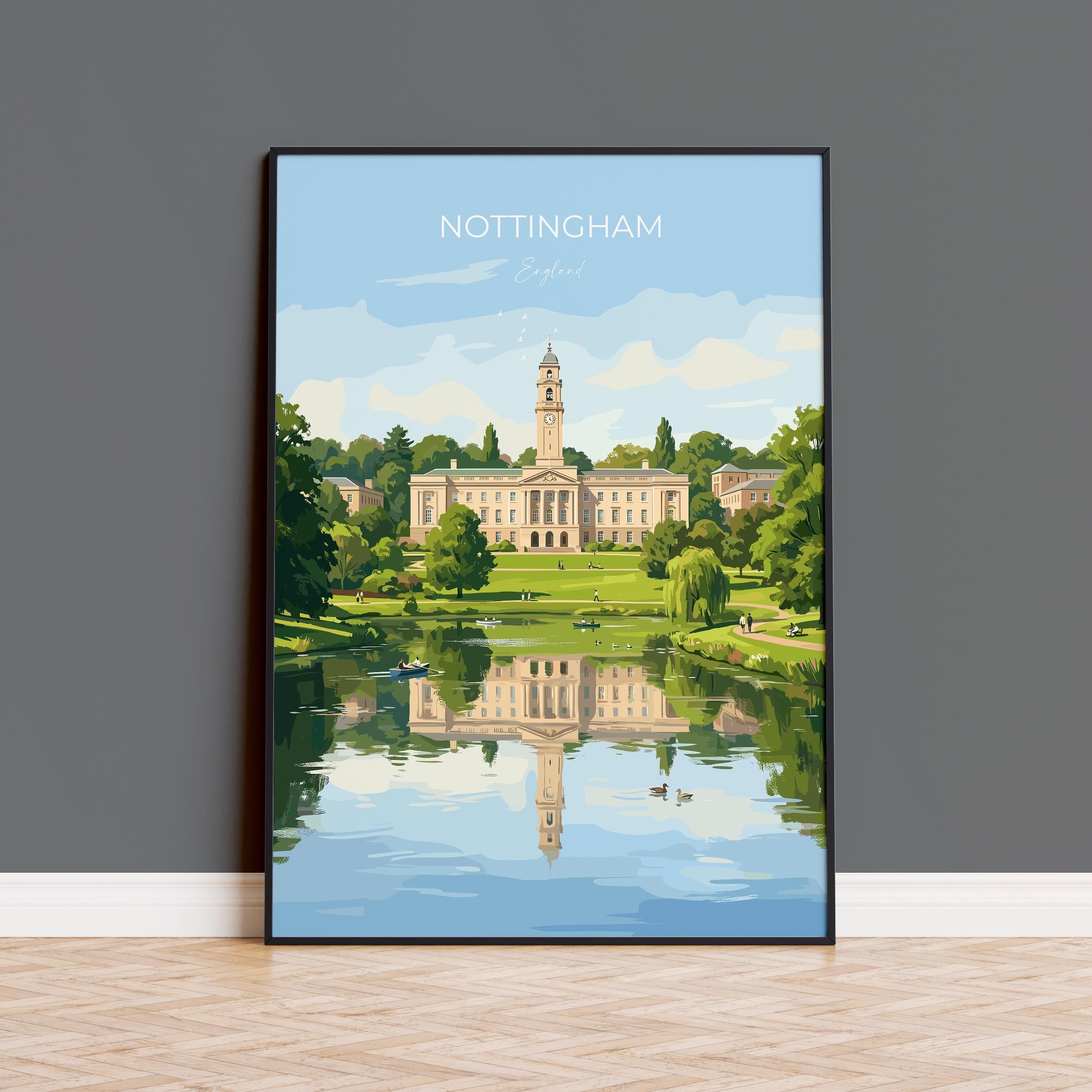 Nottingham University Travel Print, University of Nottingham Wall Art, Historic UK University Illustration, Nottingham Poster Gift