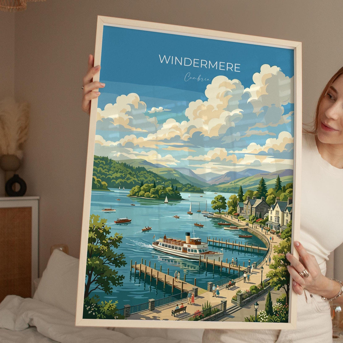 Windermere Poster, Lake District Wall Art, Cumbria Print, England Travel Poster, Windermere Gift