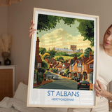St Albans Travel Poster Wall Art, Travel Print of St Albans, Hertfordshire, England, English Cathedral City Gift NQ Media Designs